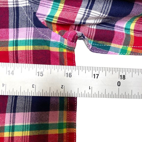 Janie and Jack Boys Plaid Button Down Shirt Sz 10 Pocket Stripe Linen & Cotton - Picture 5 of 10